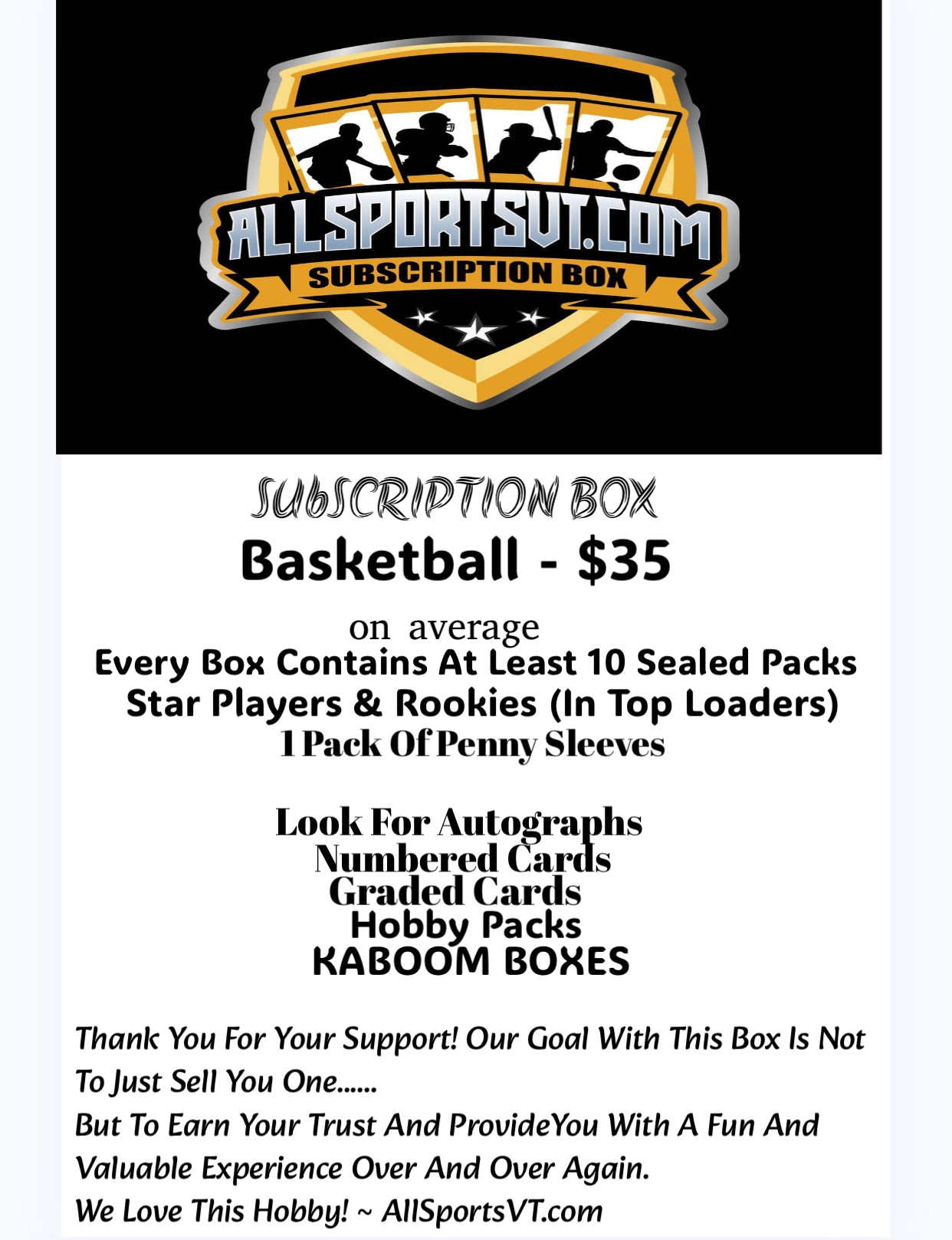 The AllValue Subscription Box! Monthly or Bi-Weekly Sports Card Box Ch –  AllSportsVT