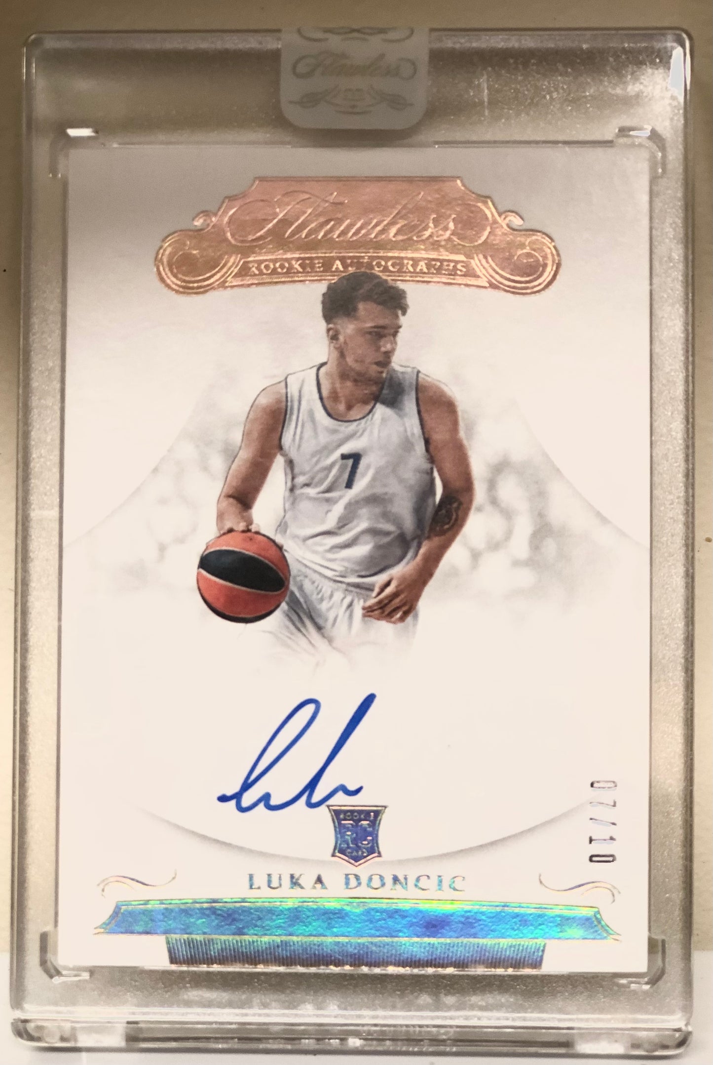 Luka Doncic 2018 Flawless Collegiate Rookie Autographs Gold Jersey Number 7/10 Panini Factory Sealed. 2nd Owner. Purchased in 2018.